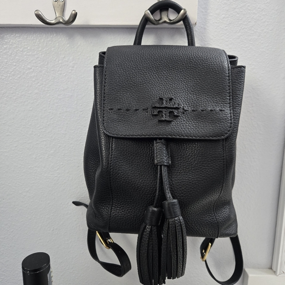 Tory Burch Mcgraw Black Leather Backpack with Tassel - Picture 3 of 16